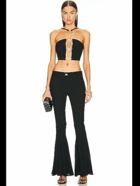 Iconic cult gaia black Crop Top with Gold Ring Front Detail